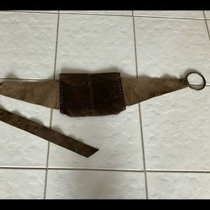 Leather hand made travel belt,with purse attached